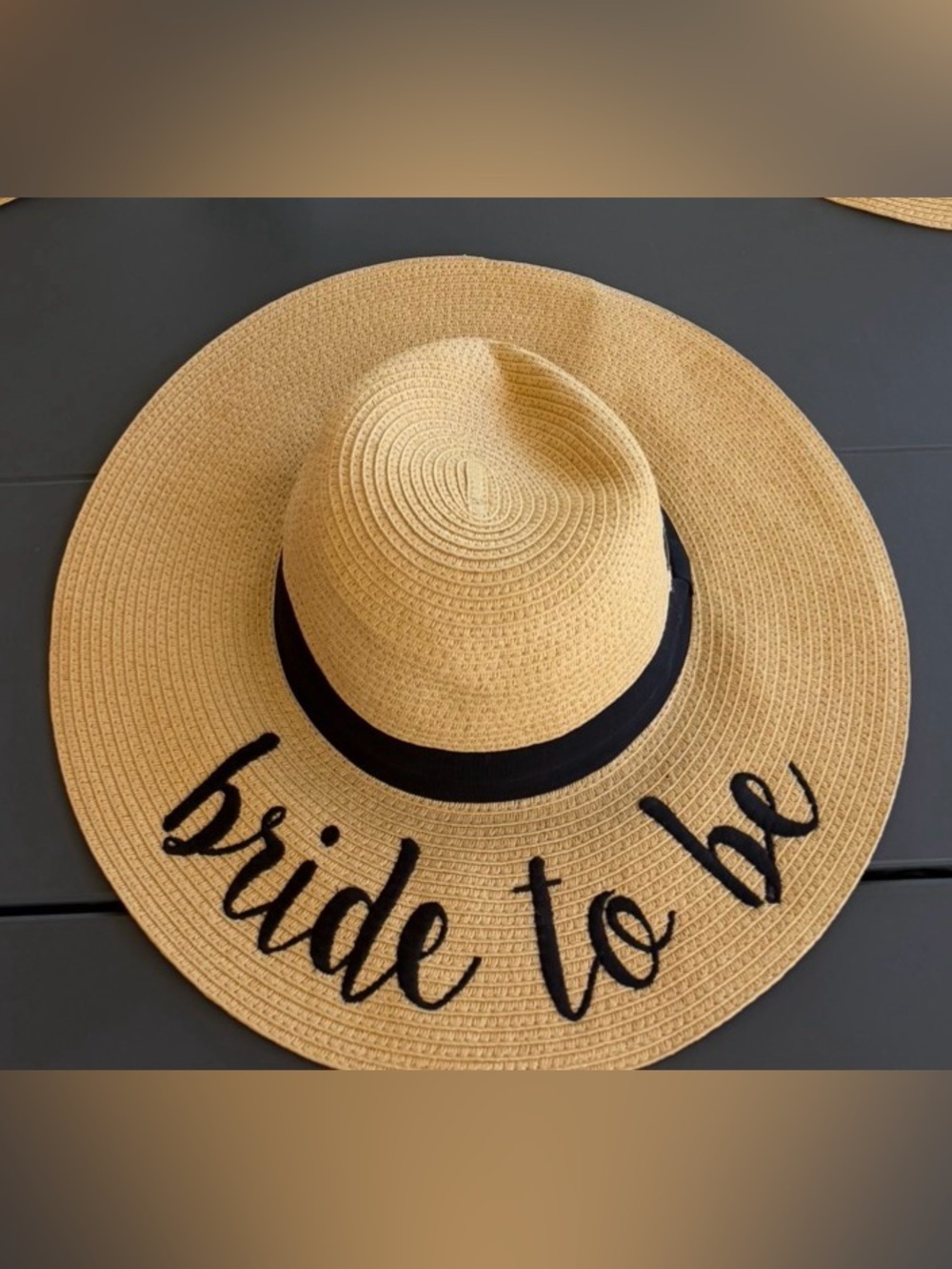 Bridal 'Bride to Be' Straw Sun Hat - Black Band